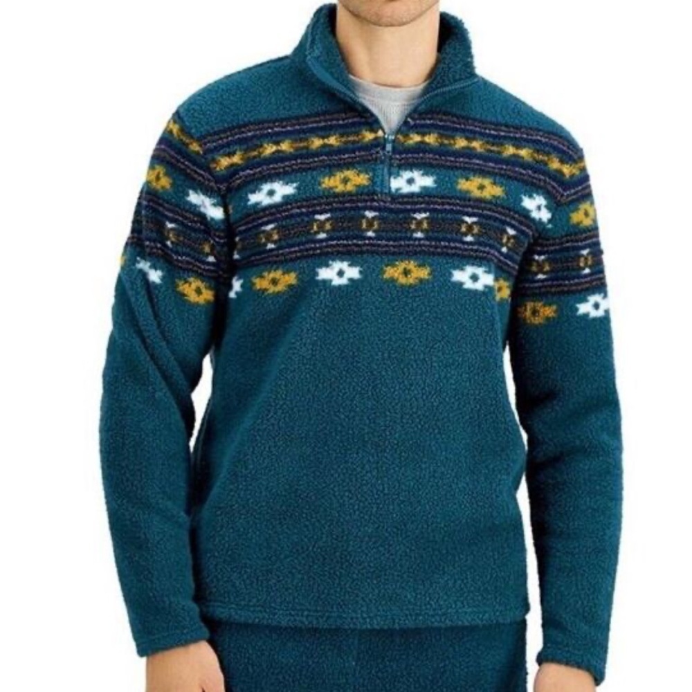 Sun + Stone Men's Teal and Yellow Zip-Up Sweater